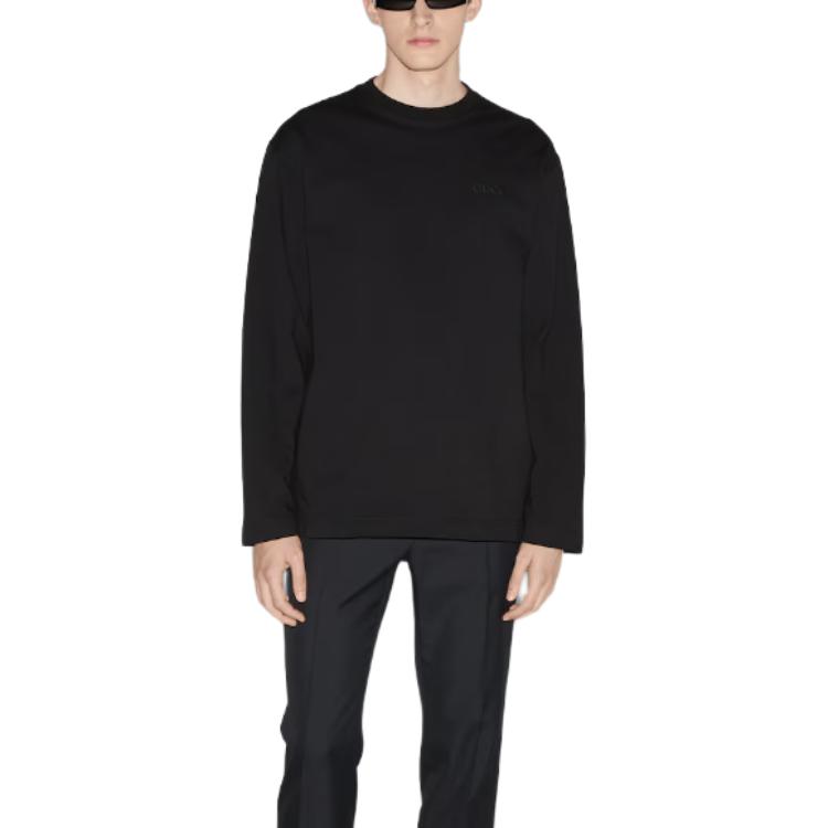 Shop GUCCI 黑色长袖圆领套头T恤 794326-XJGT4-1043