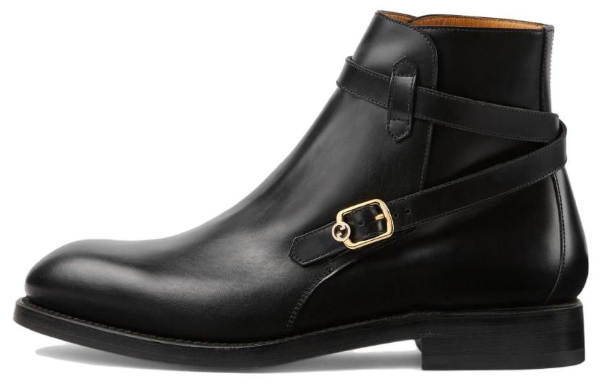 Gucci 'Black Metal Buckle Round-Toe Ankle Boots' 758638-0GQ00-1000