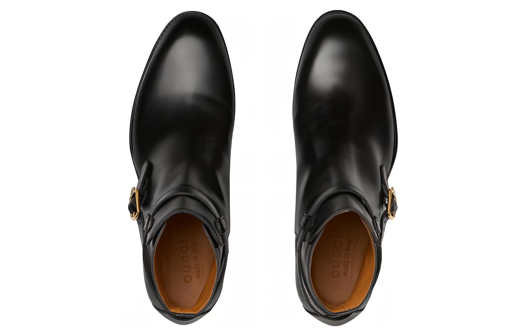 Lookbook Gucci 'But Kereta Logam Hitam Hujung Bulat Buku Lali But' 758638-0GQ00-1000