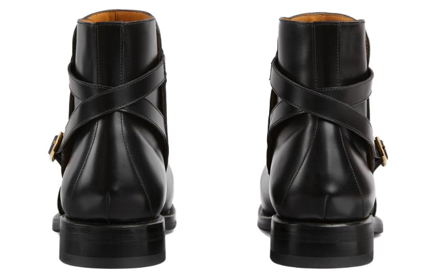 Shop Gucci 'But Kereta Logam Hitam Hujung Bulat Buku Lali But' 758638-0GQ00-1000