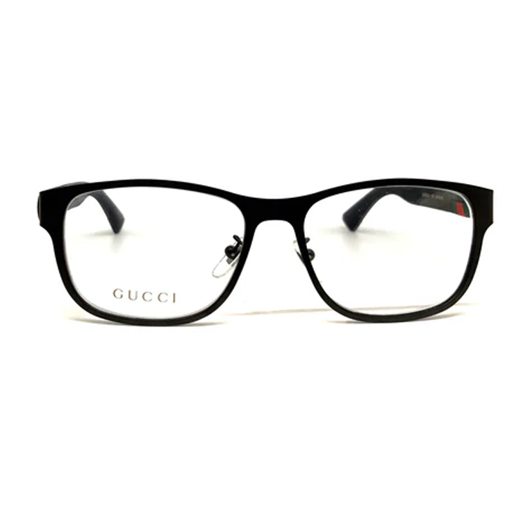 Shop GUCCI  Black Rectangular Acetate Optical Glasses with Solid Temples. GG0013O00155