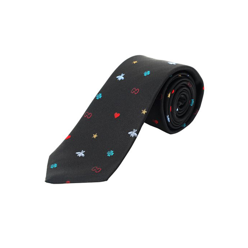 GUCCI  Black Silk Tie with Heart Embroidery and Bee Design. 571819-4E002-1000 圖 2