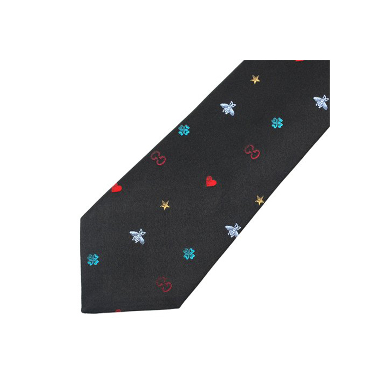 GUCCI  Black Silk Tie with Heart Embroidery and Bee Design. 571819-4E002-1000 圖 3