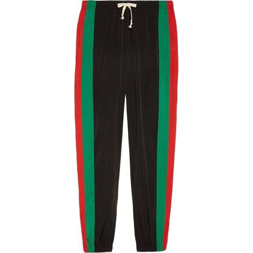 GUCCI  Black Striped Mid-Waist Relaxed Drawstring Jogger Pants. 575549-XJBAK-1060