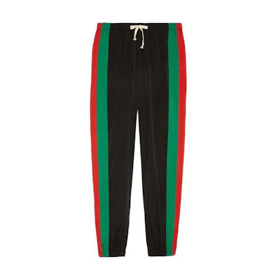 GUCCI Black Striped Mid-Waist Relaxed Drawstring Jogger Pants. 575549-XJBAK-1060