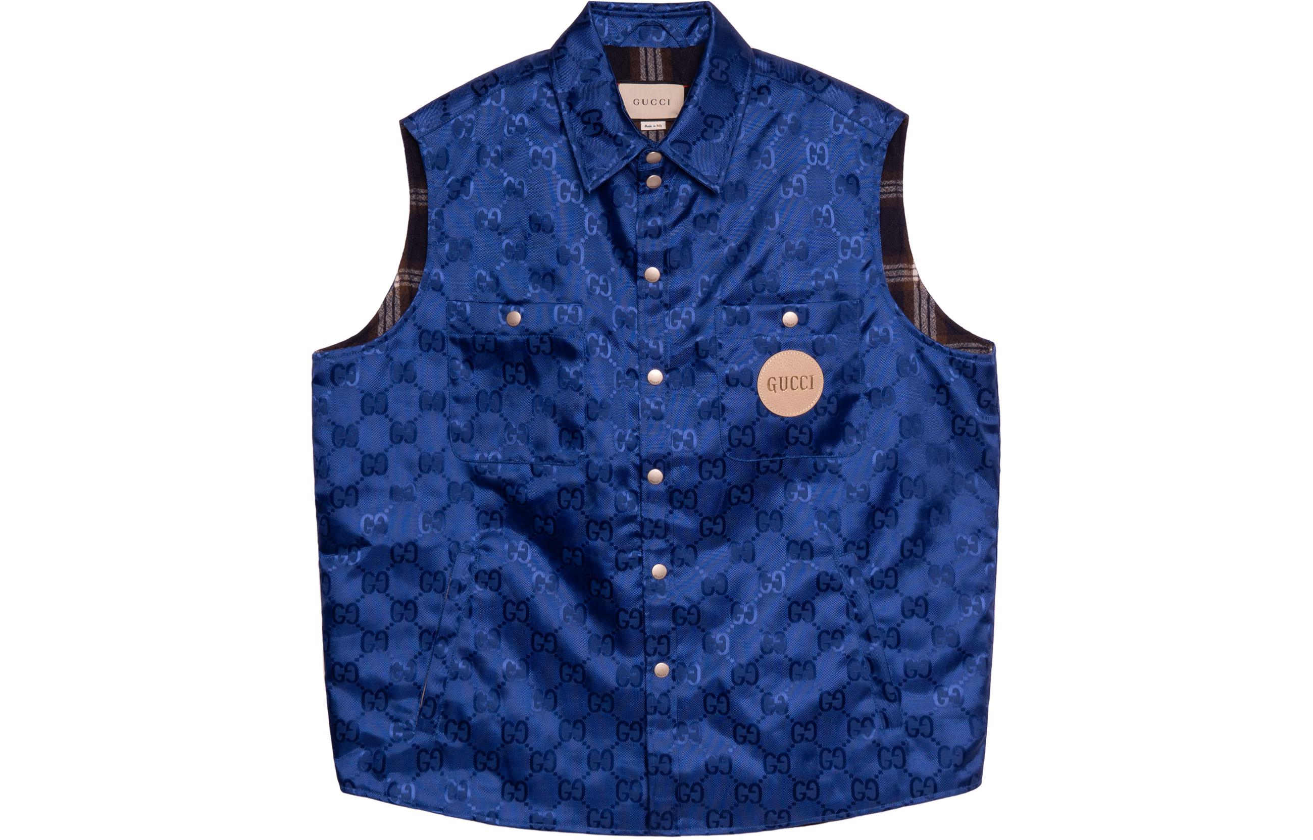 GUCCI  Blue Casual Vest with Letter Pattern and Single Button Closure 631890-Z8AK7-4424