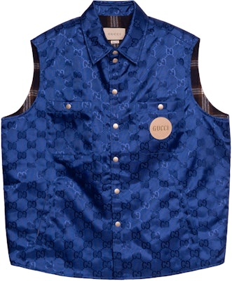 GUCCI Blue Casual Vest with Letter Pattern and Single Button Closure 631890-Z8AK7-4424 Order GUCCI Blue Casual Vest with Letter Pattern and Single Button Closure 631890-Z8AK7-4424