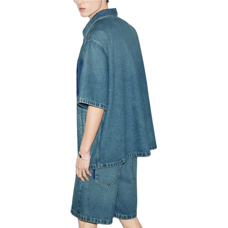 GUCCI  Blue Denim Short Sleeve Shirt with Letter Print. 785759-XDCZI-4597 圖 4