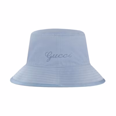 GUCCI Blue Logo Embroidered Cotton Bucket Hat. 7827334HA8Y4969