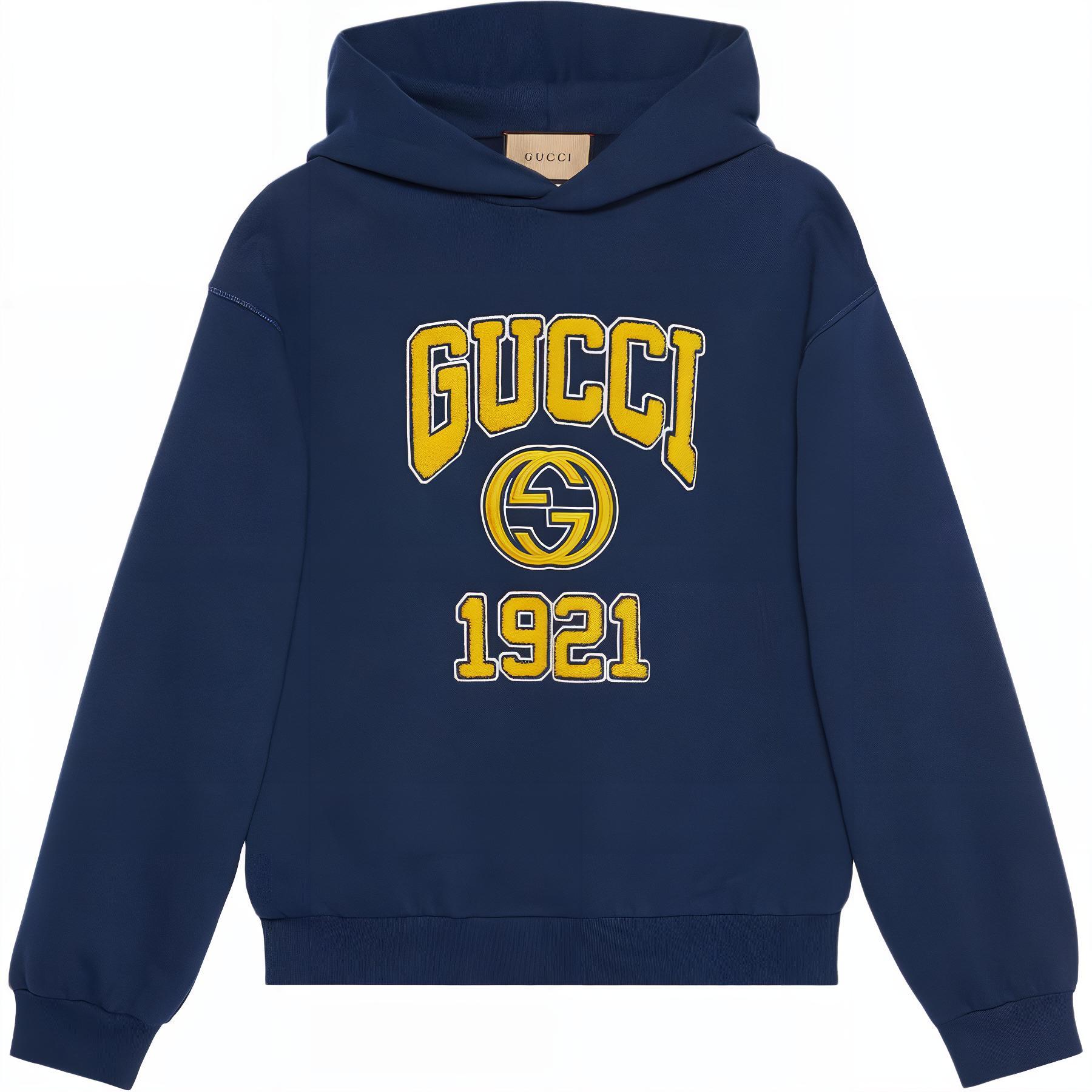 GUCCI  Blue Logo Print Oversized Hoodie with Dropped Shoulders. 770842-XJF3O-4030