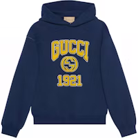 GUCCI Blue Logo Print Oversized Hoodie with Dropped Shoulders. 770842-XJF3O-4030 GUCCI Blue Logo Print Oversized Hoodie with Dropped Shoulders. 770842-XJF3O-4030