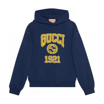 GUCCI Blue Logo Print Oversized Hoodie with Dropped Shoulders. 770842-XJF3O-4030
