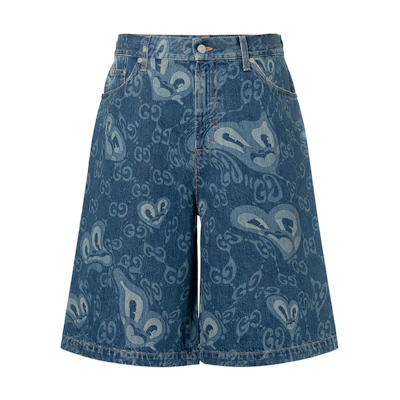 GUCCI Blue Monogram Belt Loop Zipper Denim Shorts 783815-XDCXR-4759