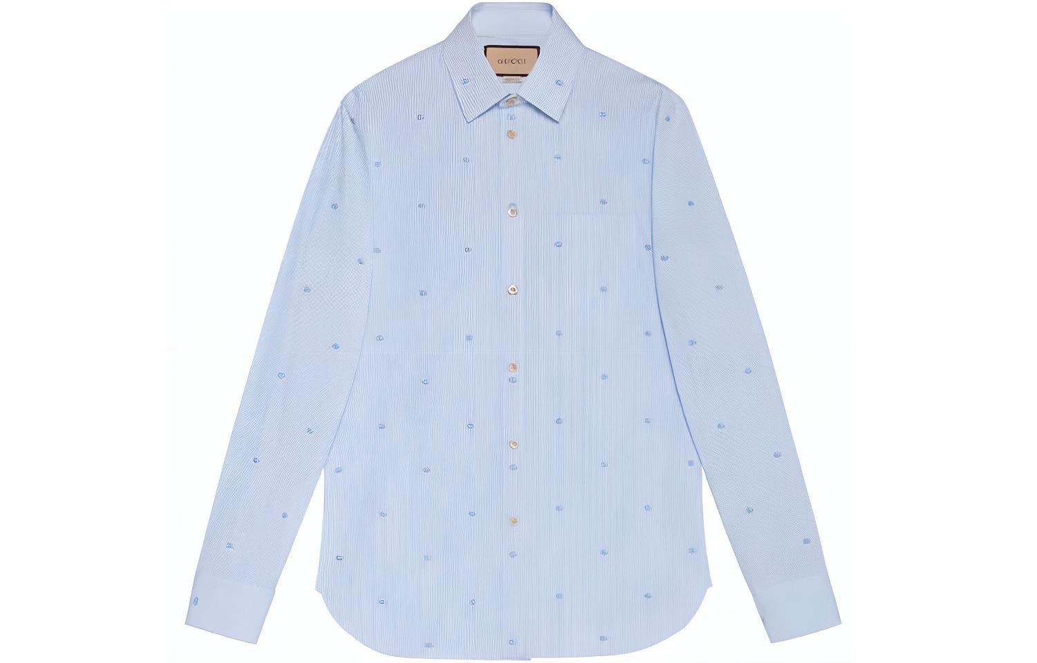 GUCCI  Blue Striped Long-Sleeve Shirt with Logo Embroidery. 673494-ZAHJ0-4421