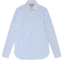 GUCCI Blue Striped Long-Sleeve Shirt with Logo Embroidery. 673494-ZAHJ0-4421 GUCCI Blue Striped Long-Sleeve Shirt with Logo Embroidery. 673494-ZAHJ0-4421