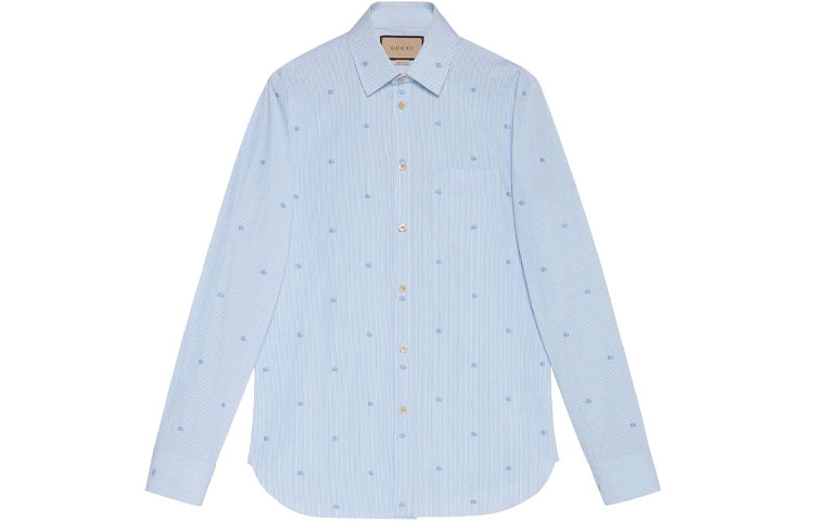 Order GUCCI Camisa Azul de Rayas Manga Larga con Bordado de Logo. 673494-ZAHJ0-4421
