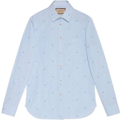 GUCCI Camisa Azul de Rayas Manga Larga con Bordado de Logo. 673494-ZAHJ0-4421 Order GUCCI Camisa Azul de Rayas Manga Larga con Bordado de Logo. 673494-ZAHJ0-4421
