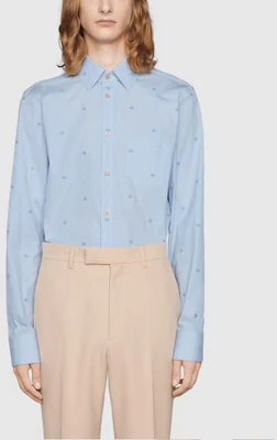 GUCCI Camisa Azul de Rayas Manga Larga con Bordado de Logo. 673494-ZAHJ0-4421 Shop GUCCI Camisa Azul de Rayas Manga Larga con Bordado de Logo. 673494-ZAHJ0-4421