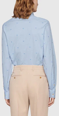 GUCCI Camisa Azul de Rayas Manga Larga con Bordado de Logo. 673494-ZAHJ0-4421 Purchase GUCCI Camisa Azul de Rayas Manga Larga con Bordado de Logo. 673494-ZAHJ0-4421