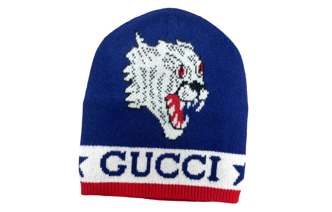 GUCCI  Blue Wool Knit Beanie with Letter Print. 5475124G2066568