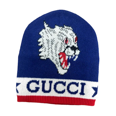 GUCCI Blue Wool Knit Beanie with Letter Print. 5475124G2066568