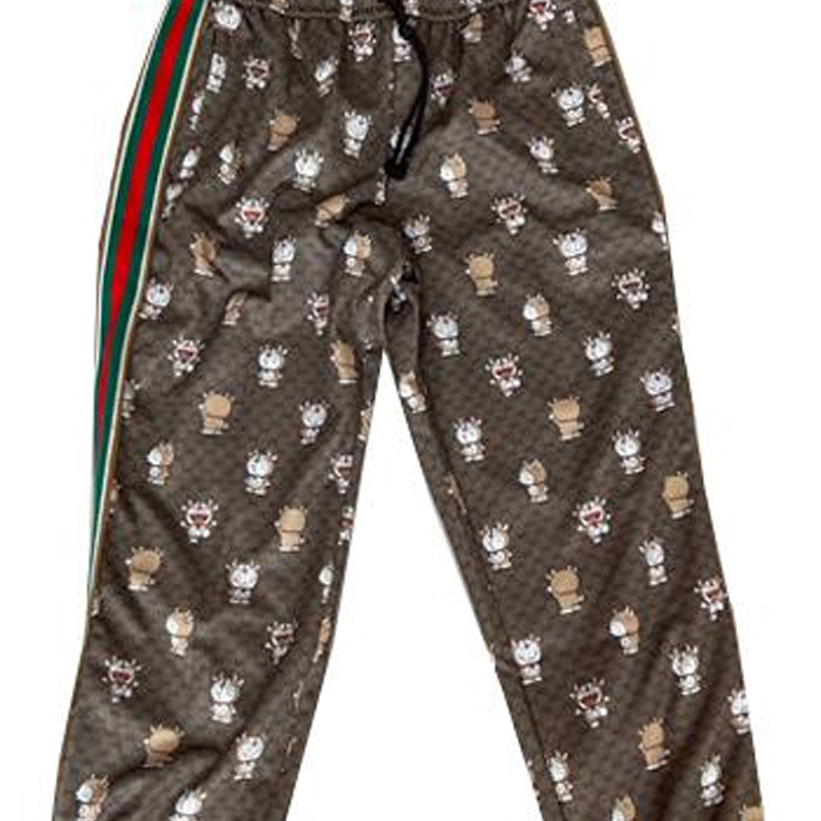 Shop GUCCI Pantalones Jogger de Punto Marrón Casual con Diseño de Dibujos Animados. 654941-XJDEW-2231