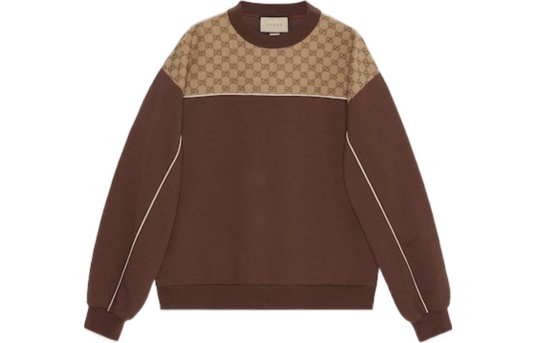 GUCCI  Brown Logo Print Crewneck Long-Sleeve Sweatshirt. 768479-XJF35-2255