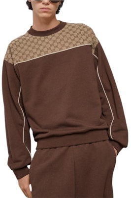 GUCCI 棕色標誌印花圓領長袖運動衫 768479-XJF35-2255 Shop GUCCI 棕色標誌印花圓領長袖運動衫 768479-XJF35-2255