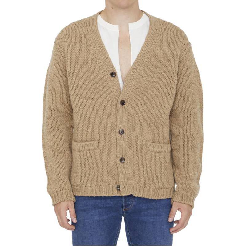 GUCCI  Brown Solid V-Neck Long Sleeve Knit Cardigan 761541-XKDK4-2296