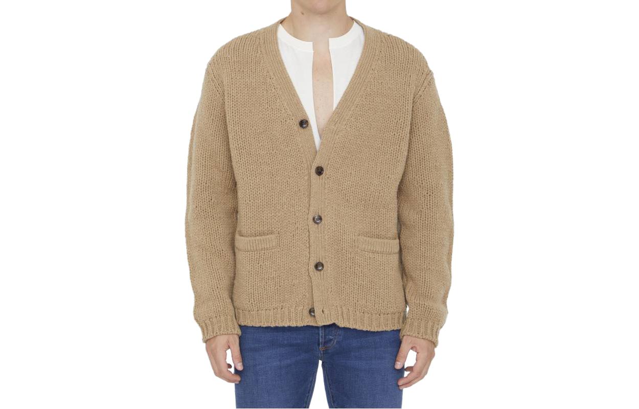 GUCCI  Brown Solid V-Neck Long Sleeve Knit Cardigan 761541-XKDK4-2296 圖 2