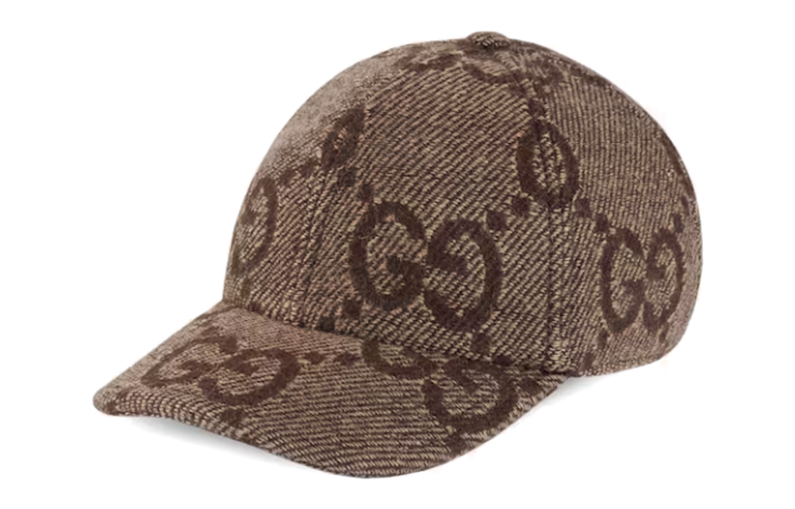 GUCCI  Brown Wool Baseball Cap with Jacquard Letter Design. 7712134HA7A2064
