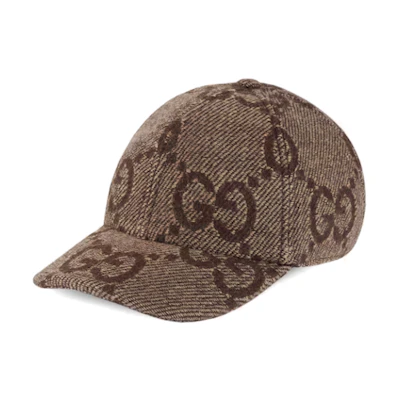 GUCCI Brown Wool Baseball Cap with Jacquard Letter Design. 7712134HA7A2064