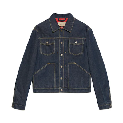 GUCCI Chinese New Year SS24 Dark Blue Denim Jacket with Logo Patch. 766038-XDCQ8-4759