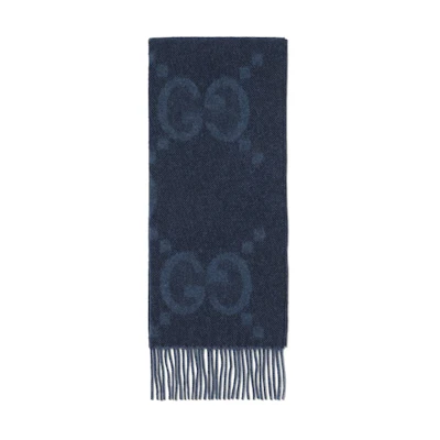 GUCCI Deep Blue Wool Scarf with Tassel Details 6742754GABX4469