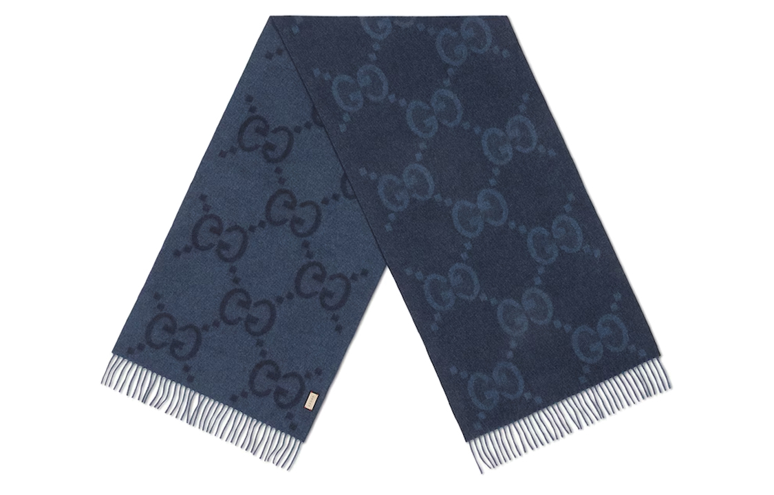 GUCCI  Deep Blue Wool Scarf with Tassel Details 6742754GABX4469 圖 3