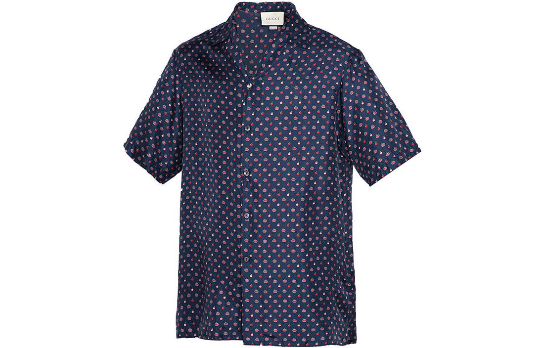 GUCCI  Double G Apple Silk Short-Sleeve Sunscreen Shirt - Blue 630954-ZAE5P-4229