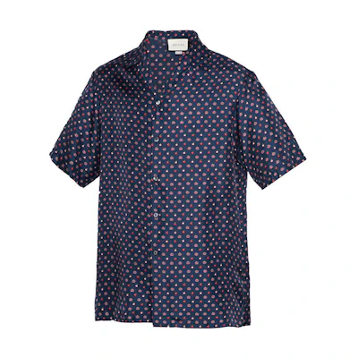 GUCCI Double G Apple Silk Short-Sleeve Sunscreen Shirt - Blue 630954-ZAE5P-4229