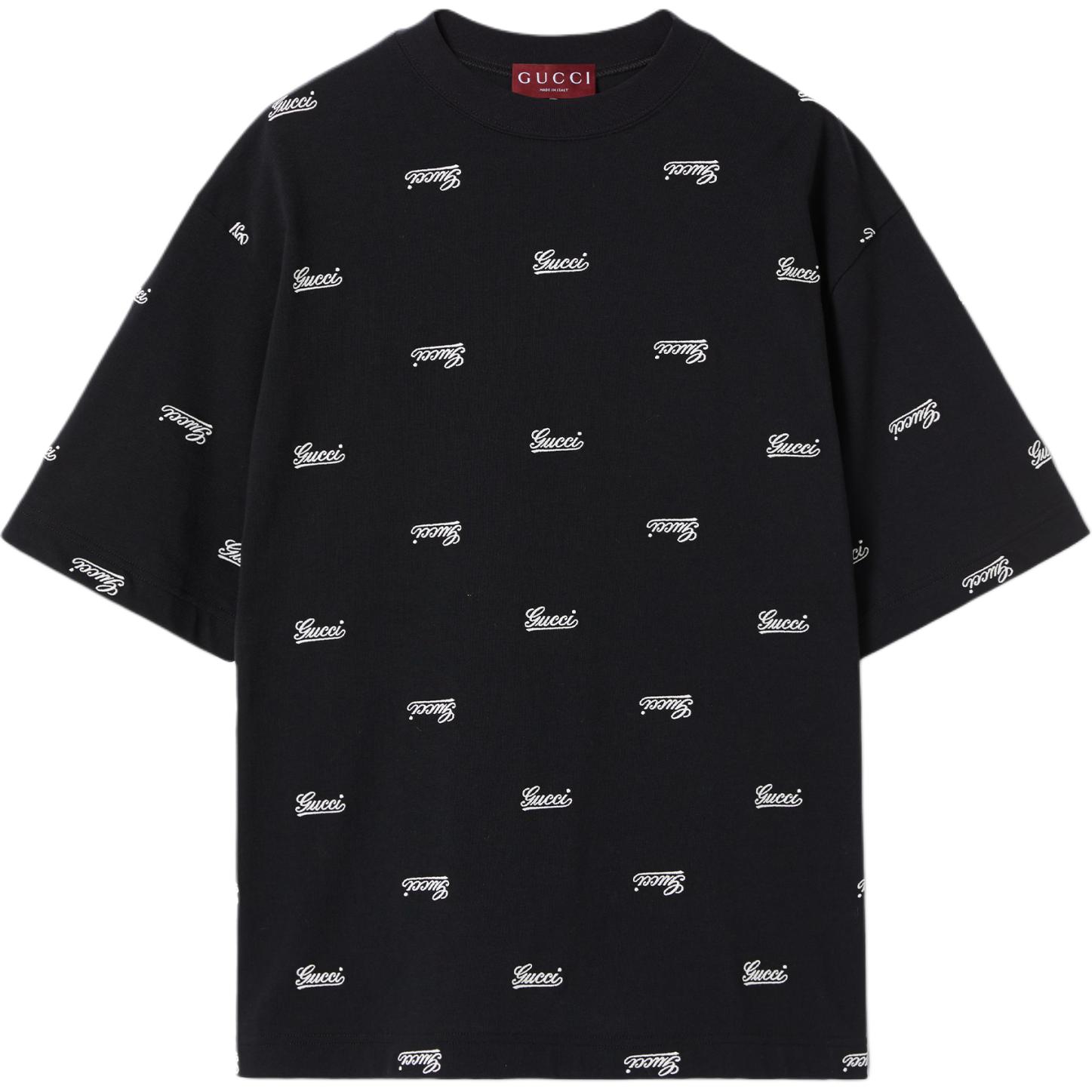 GUCCI  Embroidered Logo Crewneck T-Shirt Black 788072-XJGJ0-1043