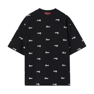 GUCCI Embroidered Logo Crewneck T-Shirt Black 788072-XJGJ0-1043