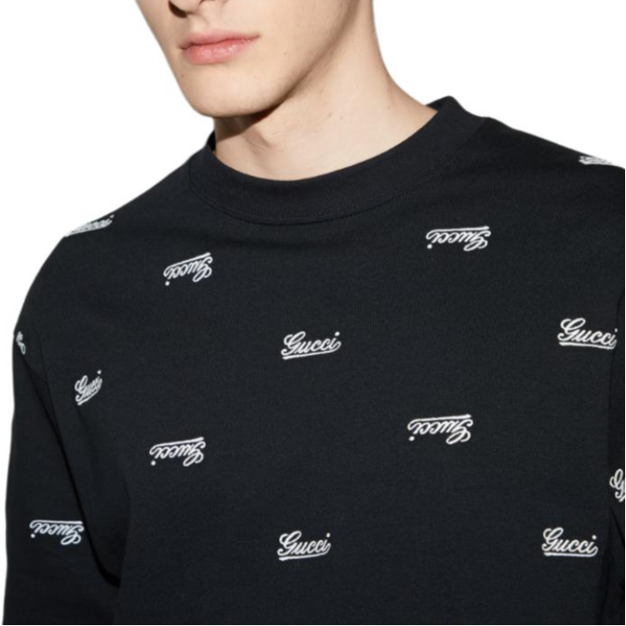 GUCCI  Embroidered Logo Crewneck T-Shirt Black 788072-XJGJ0-1043 圖 7