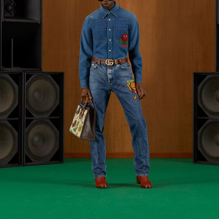 GUCCI  FW22 Embroidered Strawberry Denim Long-Sleeve Shirt Blue 655703-XDB2R-4447 圖 3