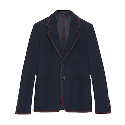 GUCCI FW23 Knit Blazer with Webbing - Blue 770374-ZAM6S-4240