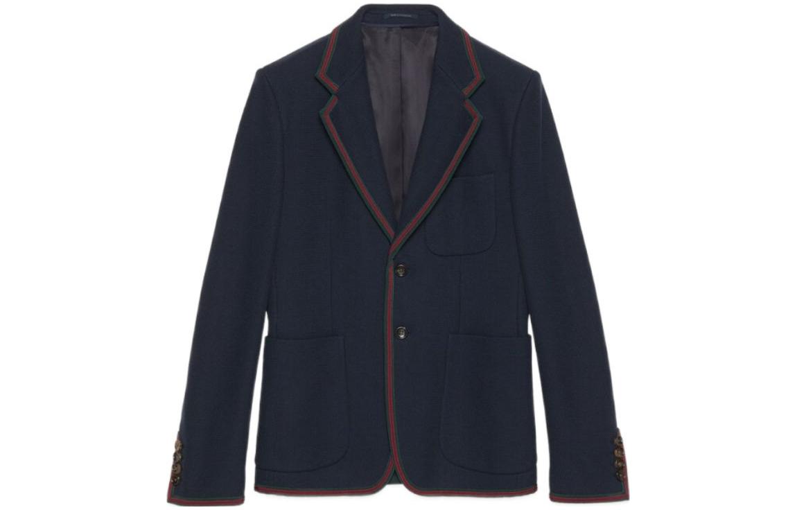 Order GUCCI Blazer Knit FW23 dengan Webbing - Biru 770374-ZAM6S-4240