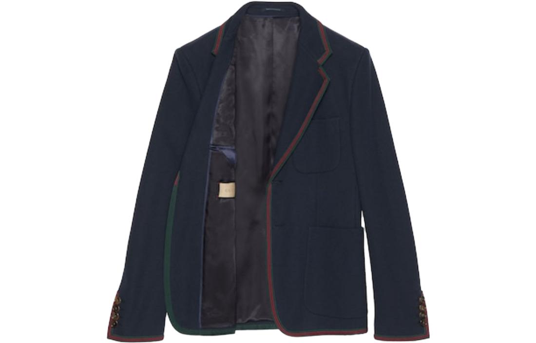 Lookbook GUCCI Blazer Knit FW23 dengan Webbing - Biru 770374-ZAM6S-4240