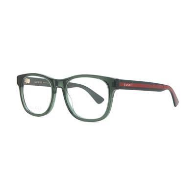 GUCCI Green Rectangular Acetate Optical Glasses with Logo Temples GG0004ON011