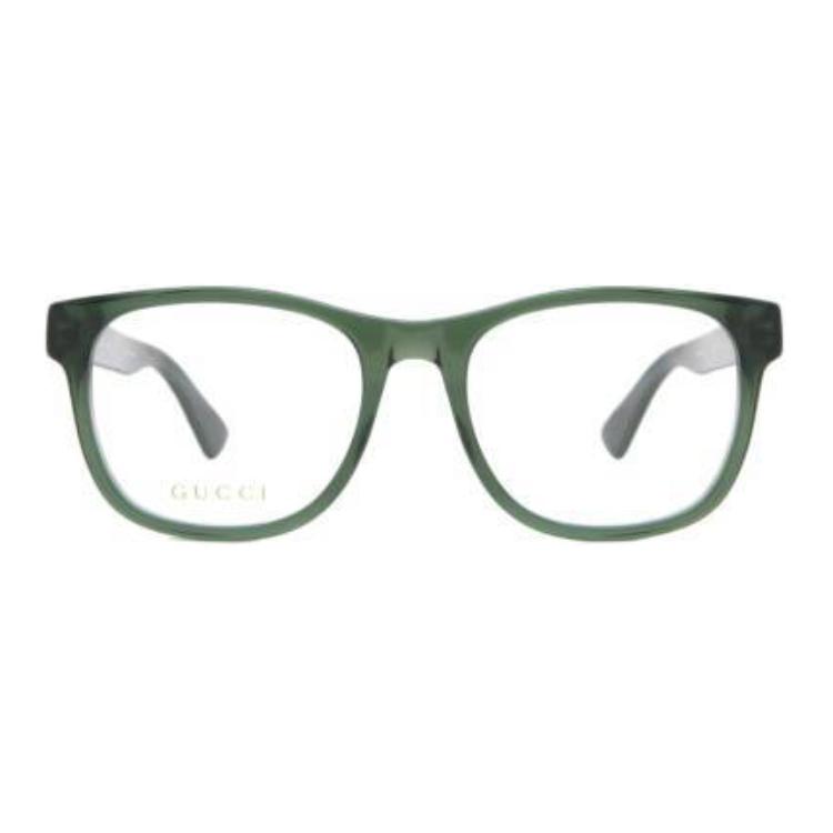 Lookbook GUCCI  Green Rectangular Acetate Optical Glasses with Logo Temples GG0004ON011