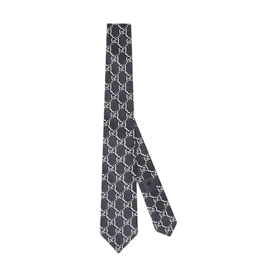 GUCCI Grey Silk Tie with Logo Design. 8042934EABI1163