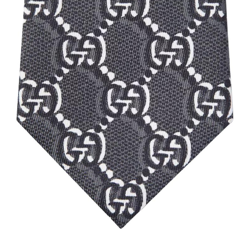 Lookbook GUCCI  Grey Silk Tie with Logo Design. 8042934EABI1163