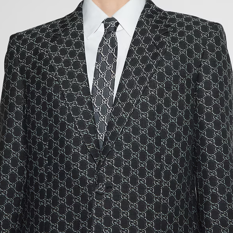 Shop GUCCI  Grey Silk Tie with Logo Design. 8042934EABI1163