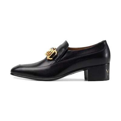 Gucci 'Ice Lolly' Horsebit Chain Leather Loafer Heels 'Black'